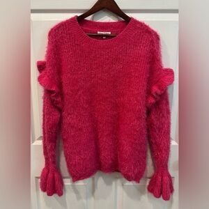 Woven Heart Pink Pullover Long Sleeve Ruffle Sweater Womens Size Small Oversized